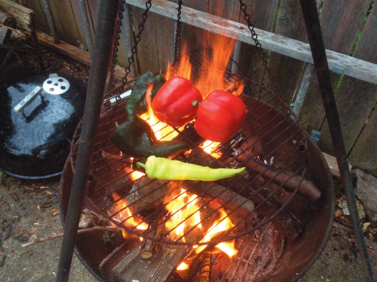 Peppers over an open flame