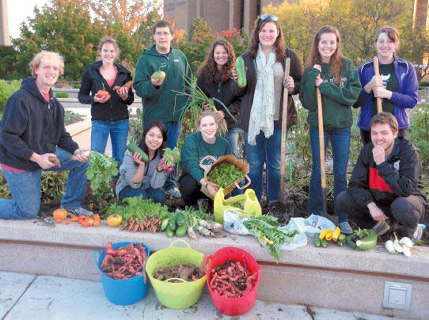 UW-Green Bay students with their harvest.