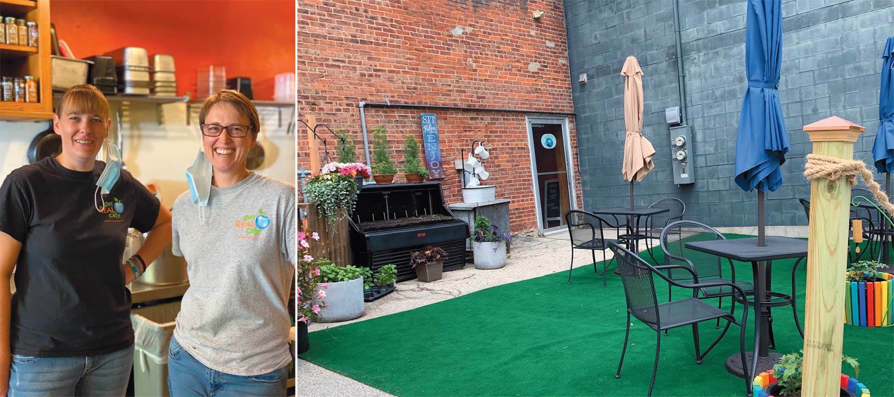 LEFT: Veronica Ripp (on the right) with longtime staffer Katie Henrickson. Photo by Leslie Gast. RIGHT: Outdoor seating has been added behind the café. Contributed photo