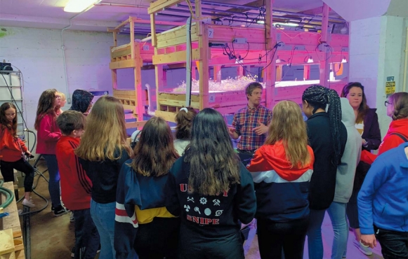 Students from Aldo Leopold School in Green Bay on a tour of the Farmory. Photo courtesy of The Farmory