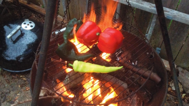 Peppers over an open flame