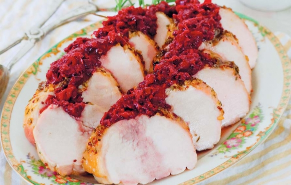 Rosemary Crusted Pork Loin with Warm Cherry Compote 